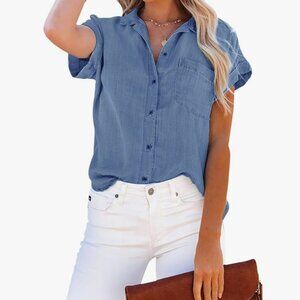 Women's Denim Button Down Shirt with Pockets- NEVER WORN!